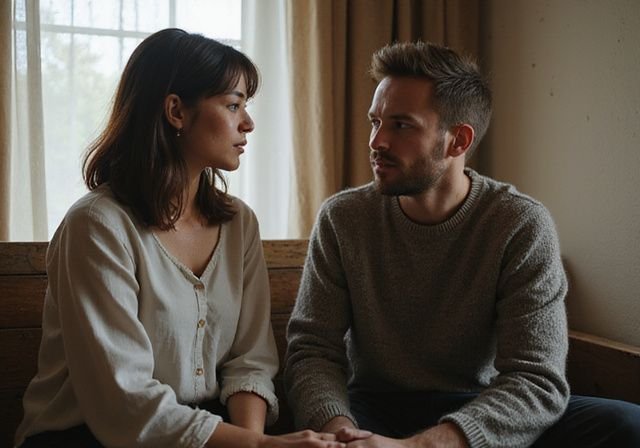 Een man en vrouw delen een intiem gesprek op een houten bank. Een man en vrouw delen een intiem gesprek voor een erotisch contact in Limburg