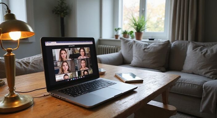 Een gezellige woonkamer met een laptop en comfortabele meubels