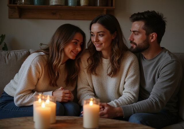 Twee stellen delen een intiem moment op een gezellige bank. Twee stellen delen een intiem moment op een gezellige bank