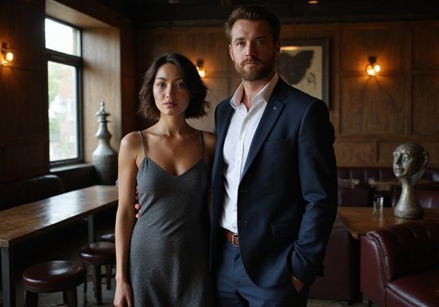 Een man en vrouw in een stijlvolle club met interessante decoraties