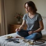 BDSM Sexdate: Vind jouw Meesteres of Ondeugende Sexslaaf Een vrouw onderzoekt nieuwsgierig BDSM tools op een bed