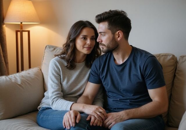 Een jong stel deelt een intieme, natuurlijke moment op de bank