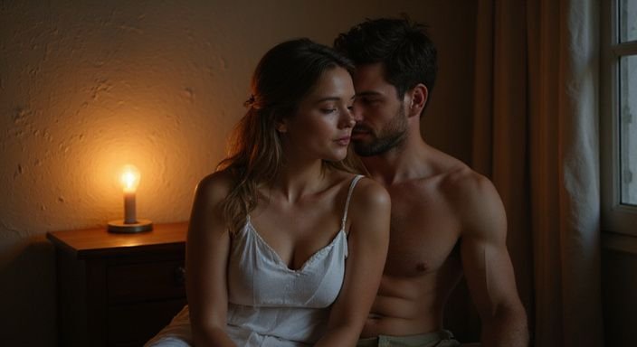Een man en vrouw zitten samen in een intieme en rustige ruimte. Een man en vrouw zitten samen in een intieme en rustige ruimte en genieten van erotisch contact in Noord-Brabant..
