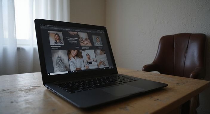 Een open laptop waarop datingwebsites te zien zijn op een houten tafel. Een open laptop waarop datingwebsites voor erotisch contact in Noord-Holland te zien zijn op een houten tafel.