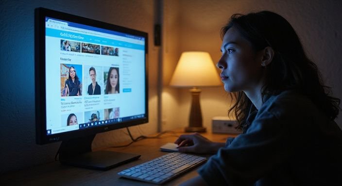 Een persoon bekijkt zoekt profielen voor erotisch contact Overijssel op een datingsiter.