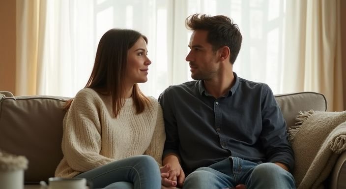 Een man en vrouw zitten ontspannen op een bank in gesprek. Een man en vrouw zitten ontspannen op een bank in gesprek over erotisch contact in Zeeland.