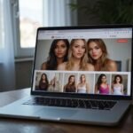 Sexchat met Geile Meiden: Gratis Live Chatten en Webcammen Een open laptop toont een live cammingwebsite in een slaapkamer