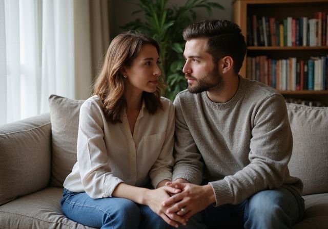 Een vrouw en een man bespreken persoonlijke grenzen op een bank