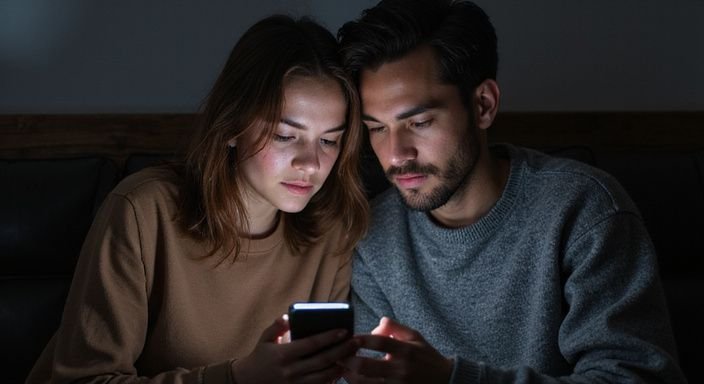Een vrouw en man delen een intiem moment op een bank