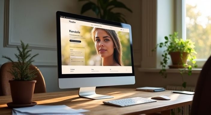 Een computerscherm met een online datingprofiel in een gezellige kantooromgeving