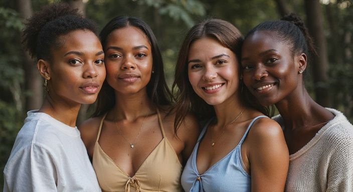 Groep vrouwen straalt zelfvertrouwen en verbondenheid uit in een natuurlijke setting. Groep vrouwen straalt zelfvertrouwen en verbondenheid uit en wil donkere vrouwen sexcontact.