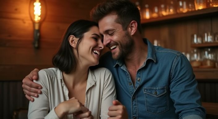 Een man en vrouw zitten intiem aan een houten tafel. Een man en vrouw zitten intiem aan een houten tafel en genieten van erotisch contact Friesland.