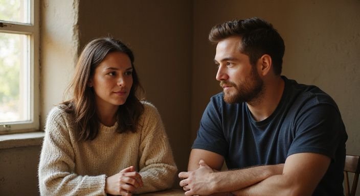 Een man en vrouw in gesprek over Erotisch Contact in Groningen in een intieme ruimte.
