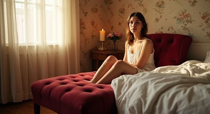 Een gezellige vintage kamer met een chaise longue en bloemenbehang voor Erotisch Contact in Groningen.