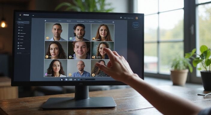 Een scherm toont gebruikersprofielen met verificatiebadges en natuurlijke gezichten. Een scherm toont gebruikersprofielen voor een gratis sexdatemet verificatiebadges en natuurlijke gezichten.