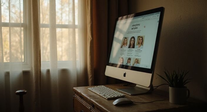 Een slaapkamer met een computer met een erotische datingsite voor man zoekt vrouw voor erotisch contact.