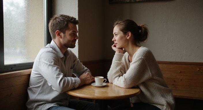 Een man en vrouw zitten samen in een knus café.