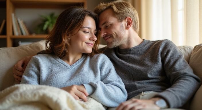 Een stel zit samen op een bank, genietend van elkaars gezelschap. Een stel zit samen op een bank, genietend van elkaars gezelschap.