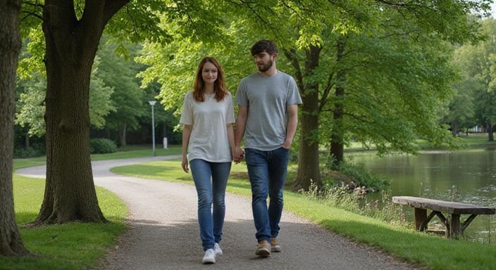 Een stel wandelt hand in hand in Vondelpark. Een stel wandelt hand in hand in Vondelpark en geniet van hun sexdate in Amsterdam.