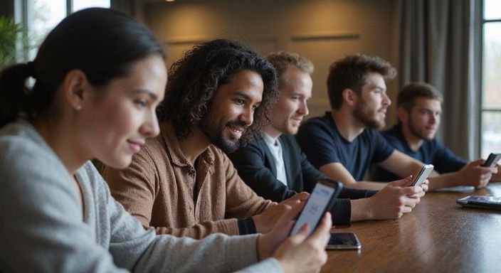 Groep LGBTQ+ individuen die deelnemen aan virtueel speed daten voor sexdate gay.