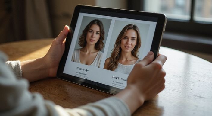 Een tablet toont profielen van lesbische en biseksuele vrouwen.