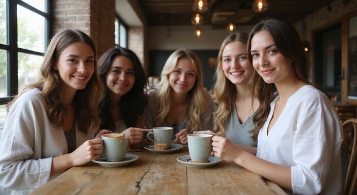 Een intieme bijeenkomst van lachende lesbische vrouwen in een gezellige café die een sexdate willen.