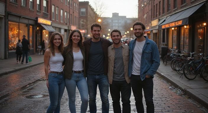 Vijf vrienden genieten van een sexdate met een shemale in de stad.