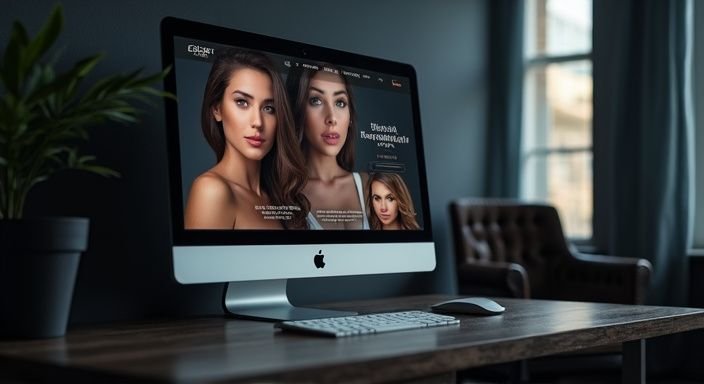 Een professioneel ontworpen website voor een escortservice op een monitor.