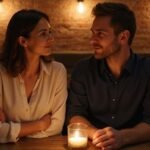 Een stel geniet van een intiem diner in een gezellig restaurant