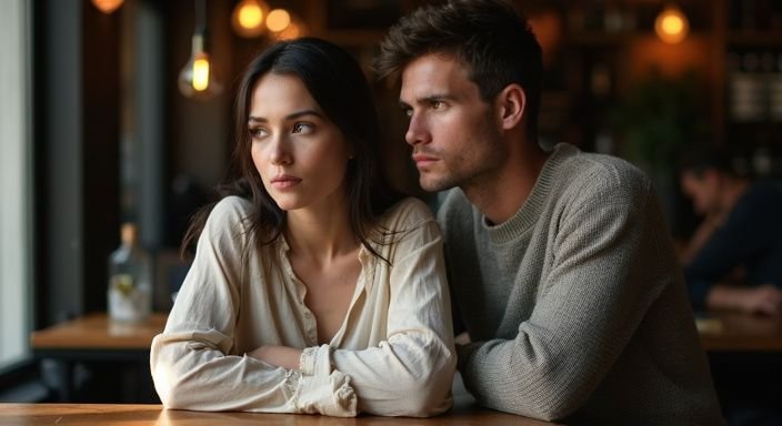 Een man en vrouw zitten samen in een café.