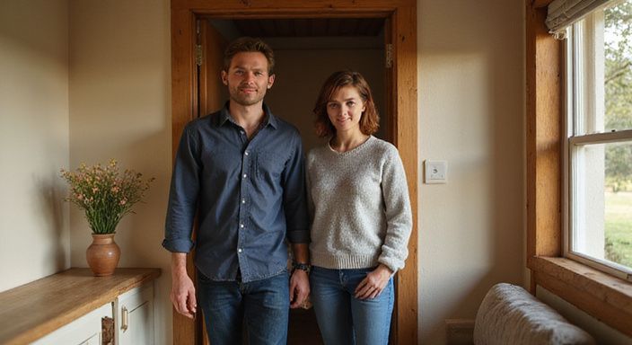 Een stel in casual kleding geniet van een intieme moment binnenshuis. Een stel in casual kleding geniet van Erotisch contact Vlaams-Brabant binnenshuis.