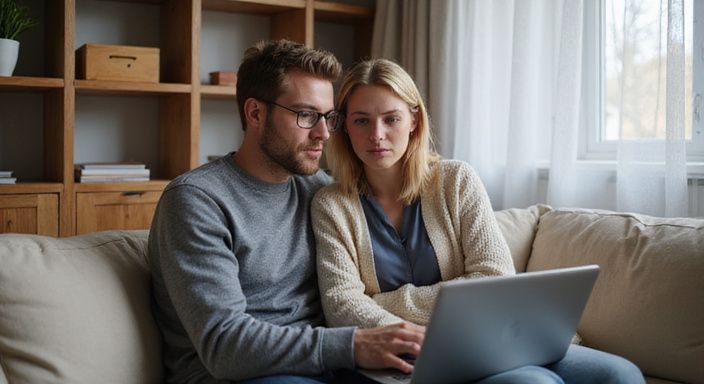 Een man en vrouw zijn samen aan het laptop aan het zoeken. Een man en vrouw zijn samen aan het laptop aan het zoeken naar Erotisch contact Vlaams-Brabant.