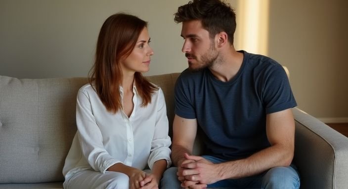 Een man en vrouw zitten samen op een comfortabele banken willen Erotisch contact in Vlaams-Limburg.