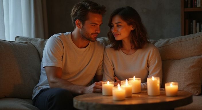 Een man en vrouw zitten samen op een gezellige bank.