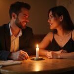 Een koppel geniet van een intiem diner in een gezellige restaurant