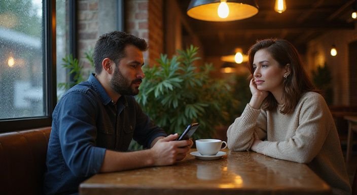 Een man en een vrouw genieten van elkaars gezelschap in een café