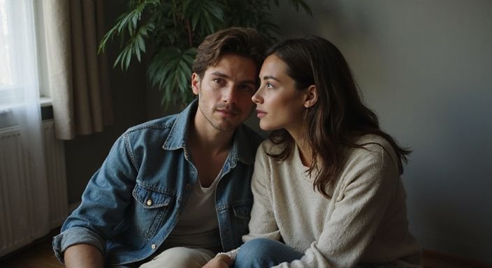 Twee mensen zitten samen in een intieme, rustige omgeving.