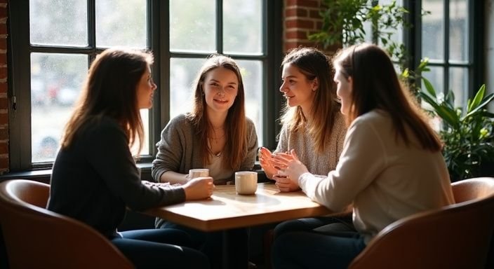 Vrouwelijke vrienden genieten van een gezellige conversatie in een café
