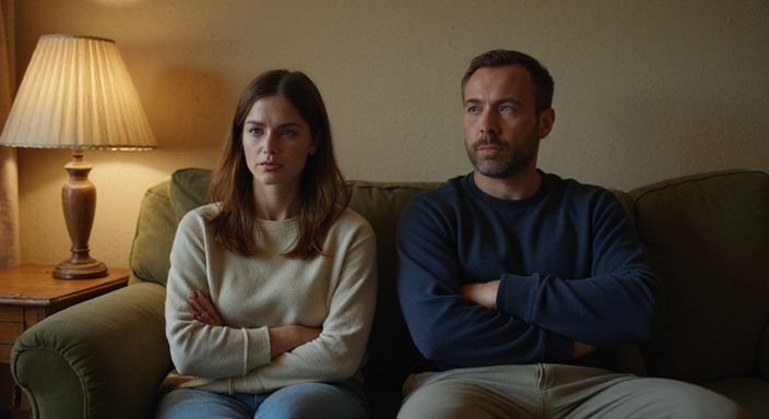 Vreemdgaan bij mannen en vrouwen: Een vrouw en man zitten op een sofa met emotionele afstand.