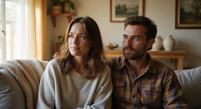 Een vrouw en man zitten dicht bij elkaar op een bank.