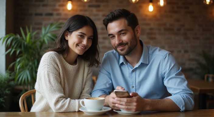 Een vrouw en man delen een intiem moment in een café tijdens hun sexcontact in Rotterdam.