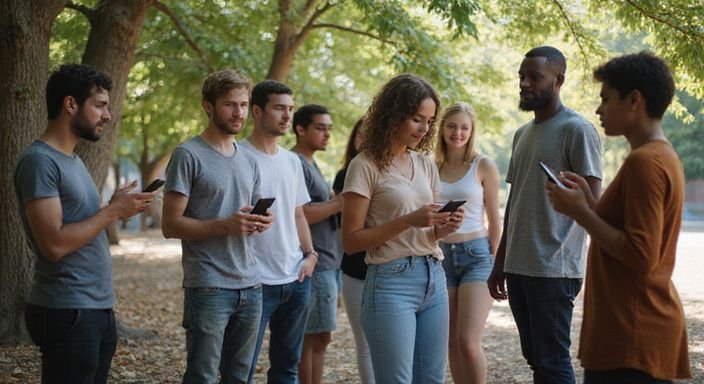 Een diverse groep mensen geniet van een ontspannen buitenmoment.
