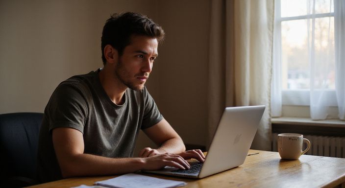 Een persoon zoket geconcentreerd op een laptop naar Poolse vrouwen sexcontact.