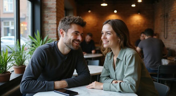 Een eerste date tussen twee jonge volwassenen in een café.
