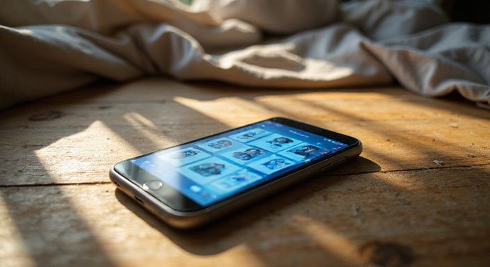 Een smartphone met een datingapp van MijnGeheimeSexdate.nl ligt op een verweerd nachtkastje.