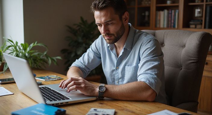Een man zoekt op zijn laptop naar ondeugend daten.