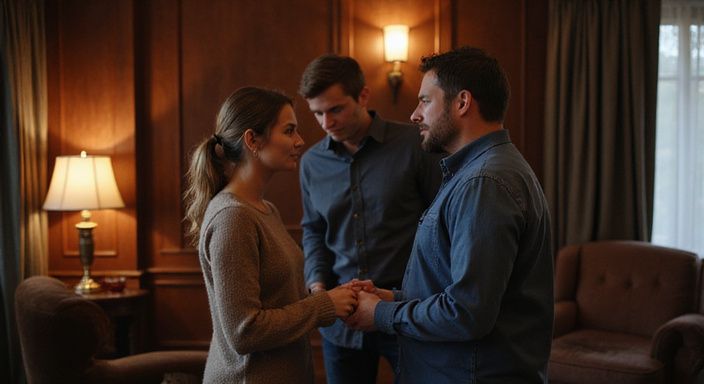 Twee stellen verkennen intieme gesprekken in een luxe swingersclub.