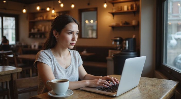 Een vrouw in de twintig concentreert zich op een datingapp. Een vrouw in de twintig concentreert zich op een datingapp voor XXX dating Nederland.