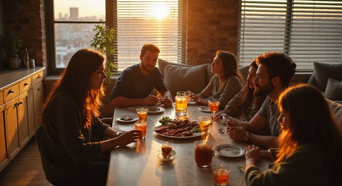 Volwassenen genieten van een informele bijeenkomst in een moderne loft.